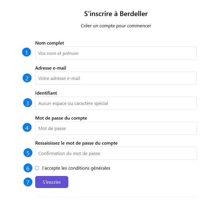 Illustration formulaire d'inscription du site Berdeller