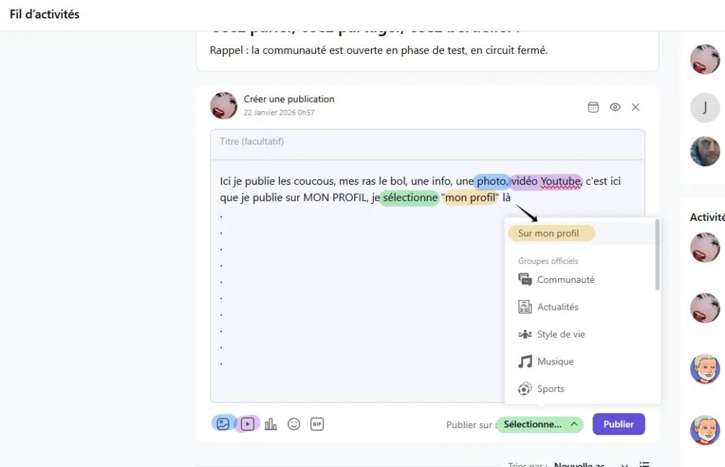 Illustration comment publier sur mon profil Berdeller