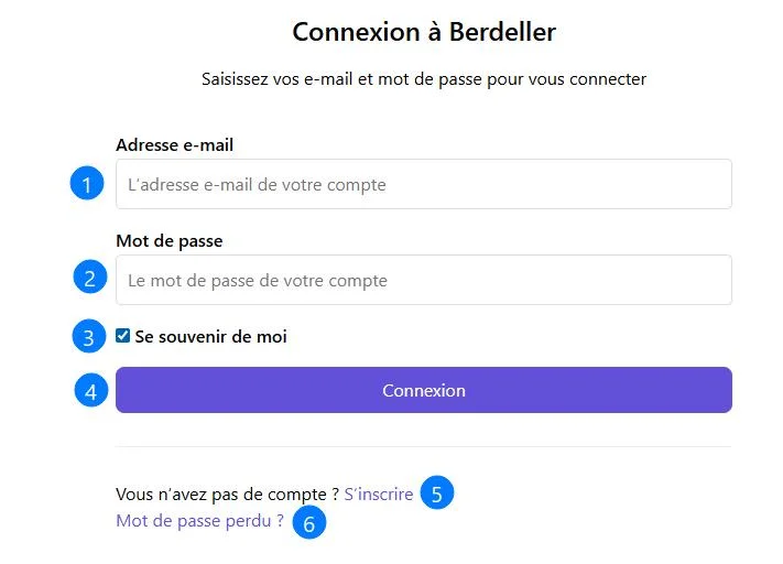 Illustration formulaire de connexion du site Berdeller