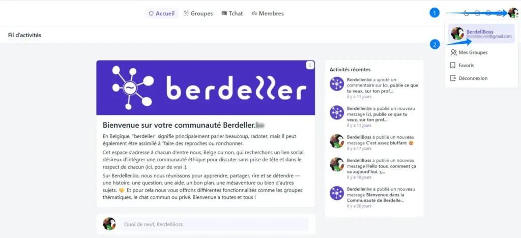 Menu de profil et édition
